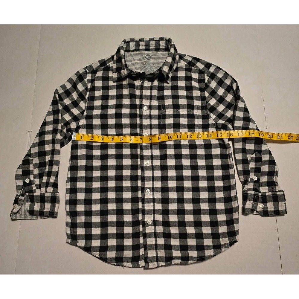 Wonder Nation Boys Black White Buffalo Plaid Button Down Shirt Size M 8 WB48110